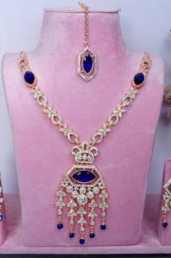 Blue rose gold premium designer american diamond and stone work necklace set