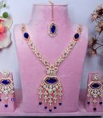 Blue rose gold premium designer american diamond and stone work necklace set