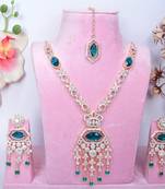 Green rose gold premium designer american diamond and stone work necklace set