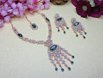 Green rose gold premium designer american diamond and stone work necklace set 2
