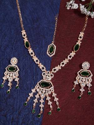 Green rose gold premium designer american diamond and stone work necklace set 2