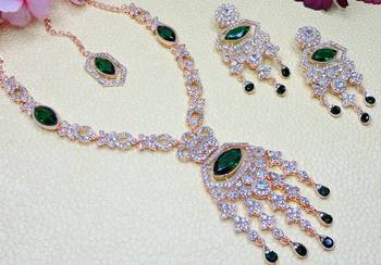 Green rose gold premium designer american diamond and stone work necklace set 4