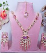 Purple rose gold premium designer american diamond and stone work necklace set