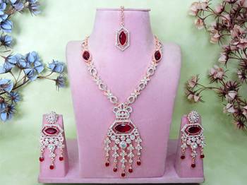 Maroon rose gold premium designer american diamond and stone work necklace set 1
