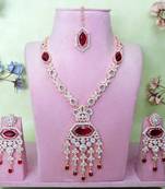 Maroon rose gold premium designer american diamond and stone work necklace set