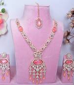 Pink rose gold premium designer american diamond and stone work necklace set