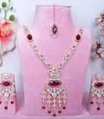 Purple rose gold premium designer american diamond and stone work necklace set