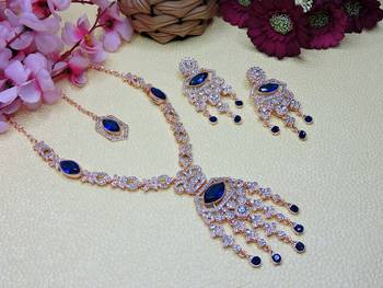 Blue rose gold premium designer american diamond and stone work necklace set 2