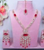 Pink rose gold premium designer american diamond and stone work necklace set