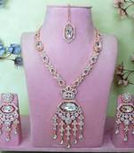 White rose gold premium designer american diamond and stone work necklace set