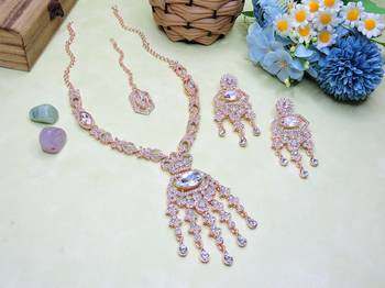White rose gold premium designer american diamond and stone work necklace set 2