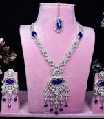 Blue rhodium premium designer american diamond and stone work necklace set