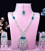 Green rhodium premium designer american diamond and stone work necklace set