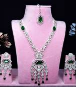 Green rhodium premium designer american diamond and stone work necklace set