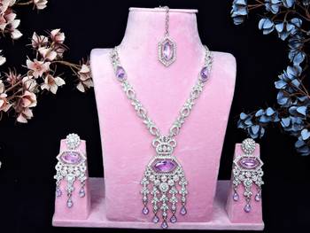Purple rhodium premium designer american diamond and stone work necklace set 1