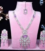 Purple rhodium premium designer american diamond and stone work necklace set