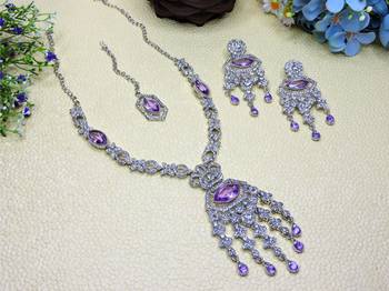 Purple rhodium premium designer american diamond and stone work necklace set 2