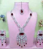 Maroon rhodium premium designer american diamond and stone work necklace set