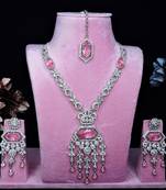 Pink rhodium premium designer american diamond and stone work necklace set