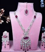 Purple rhodium premium designer american diamond and stone work necklace set