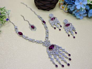 Purple rhodium premium designer american diamond and stone work necklace set 2