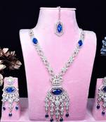 Blue rhodium premium designer american diamond and stone work necklace set