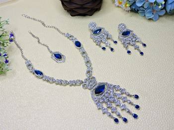 Blue rhodium premium designer american diamond and stone work necklace set 2