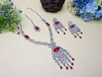 Pink rhodium premium designer american diamond and stone work necklace set 2