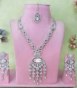 White rhodium premium designer american diamond and stone work necklace set