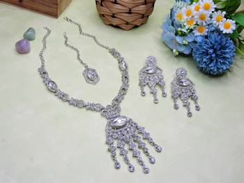 White rhodium premium designer american diamond and stone work necklace set 2