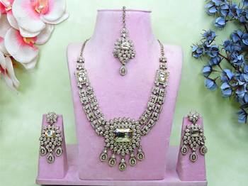 Gold yellow gold premium designer american diamond and stone work necklace set 1