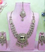 Gold yellow gold premium designer american diamond and stone work necklace set