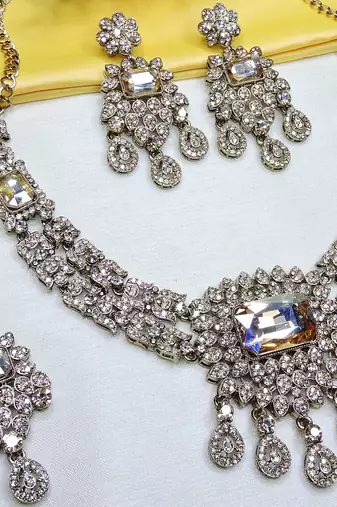 Gold yellow gold premium designer american diamond and stone work necklace set