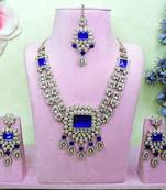 Blue yellow gold premium designer american diamond and stone work necklace set