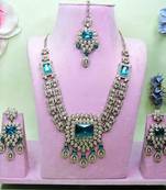 Green yellow gold premium designer american diamond and stone work necklace set