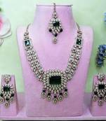 Green yellow gold premium designer american diamond and stone work necklace set