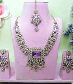 Purple yellow gold premium designer american diamond and stone work necklace set