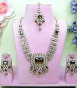 Green yellow gold premium designer american diamond and stone work necklace set
