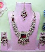 Maroon yellow gold premium designer american diamond and stone work necklace set