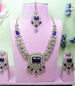 Blue yellow gold premium designer american diamond and stone work necklace set