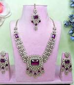 Purple yellow gold premium designer american diamond and stone work necklace set