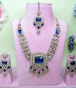 Blue yellow gold premium designer american diamond and stone work necklace set