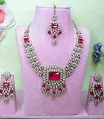 Pink yellow gold premium designer american diamond and stone work necklace set