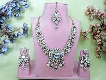 White yellow gold premium designer american diamond and stone work necklace set 1