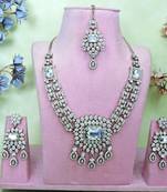 White yellow gold premium designer american diamond and stone work necklace set