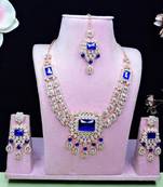 Blue rose gold premium designer american diamond and stone work necklace set