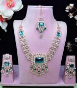 Green rose gold premium designer american diamond and stone work necklace set
