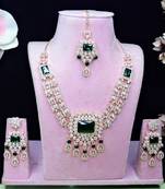 Green rose gold premium designer american diamond and stone work necklace set