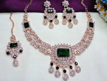 Green rose gold premium designer american diamond and stone work necklace set 2