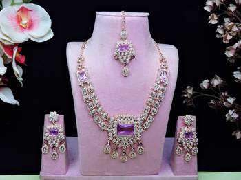Purple rose gold premium designer american diamond and stone work necklace set 1